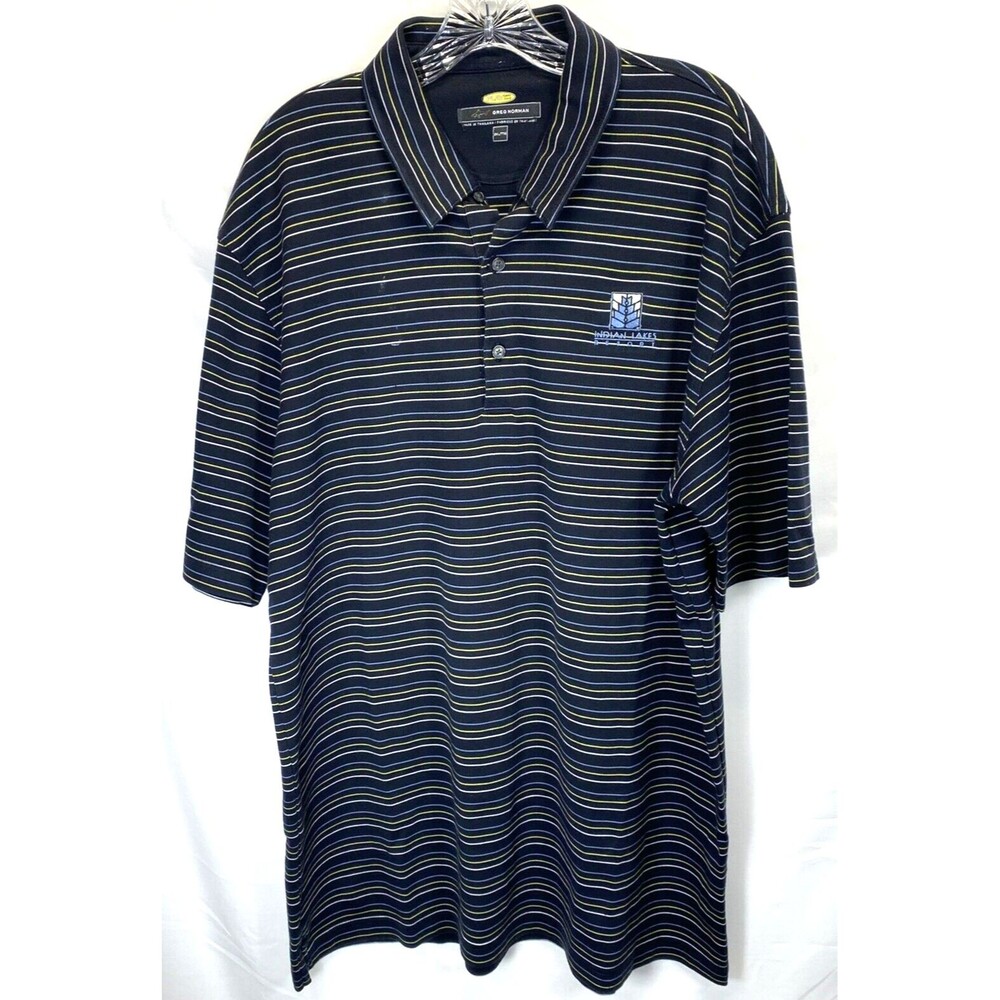 Greg Norman Men's Play Dry Stripped Golfing Polo Shirt Size XXL Indian Lake Logo